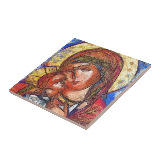 Virgin Mary and Jesus Child Ceramic Tile (Side)