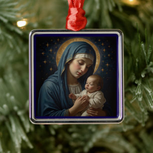 Virgin Mary and Jesus Christmas Metal Ornament