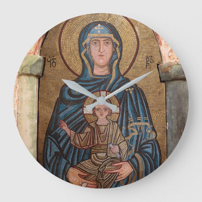 Virgin Mary And Jesus Mosaic Large Clock (Front)