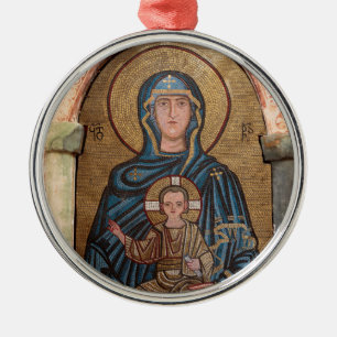 Virgin Mary And Jesus Mosaic Metal Tree Decoration