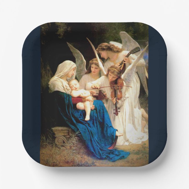 Virgin Mary, Baby Christ Jesus, with  Angels Paper Paper Plate (Front)