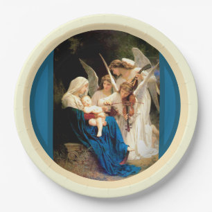 Virgin Mary, Baby Christ Jesus, with  Angels Paper Plate