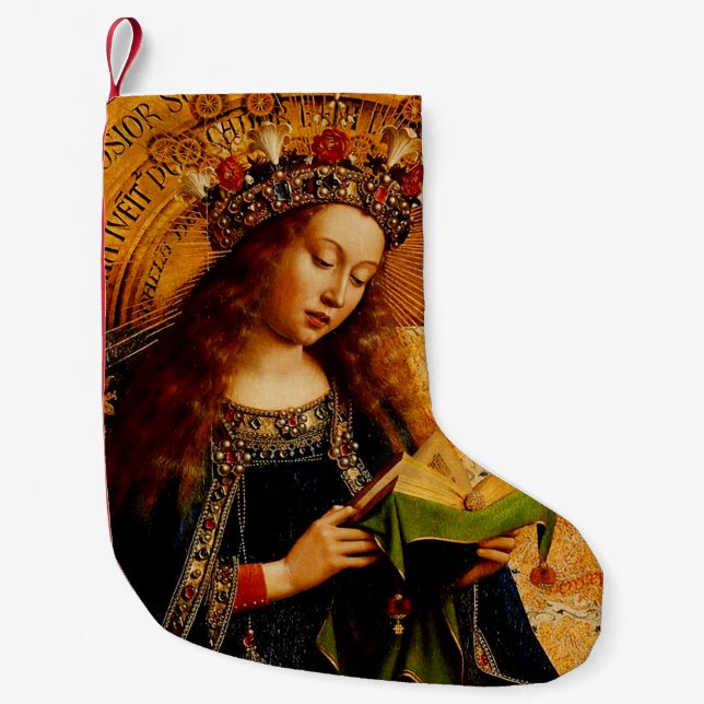 Virgin Mary by Jan van Eyck Small Christmas Stocking (Front)