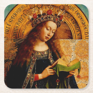 Virgin Mary by Jan van Eyck Square Paper Coaster