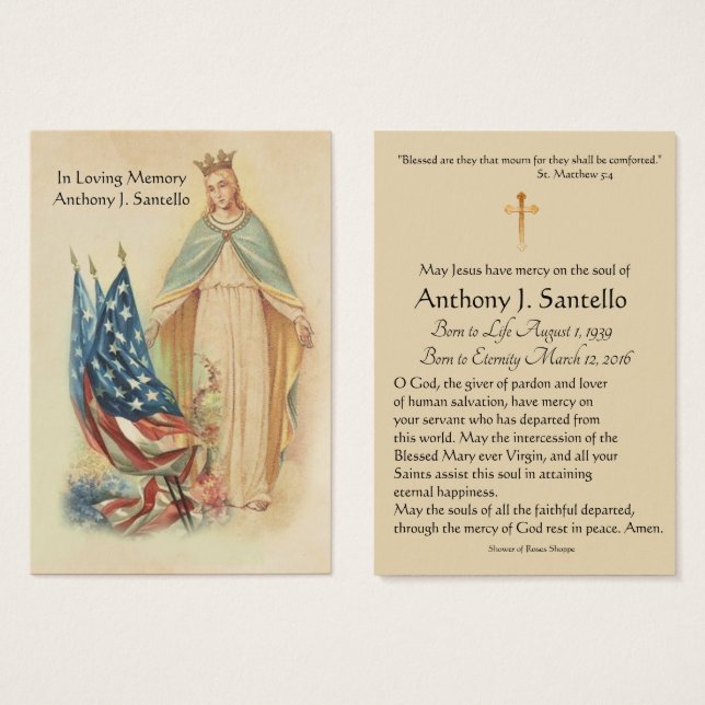 Virgin Mary Catholic Flags Funeral Holy Card (Front & Back)