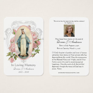Virgin Mary Catholic Funeral Memorial Holy Card -