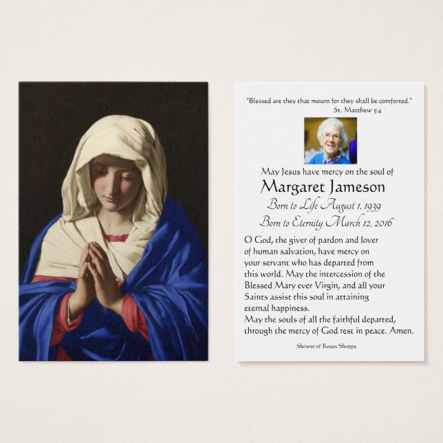 Virgin Mary Catholic Funeral Memorial Holy Card - (Front & Back)