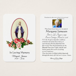 Virgin Mary Catholic Funeral Memorial Holy Card -