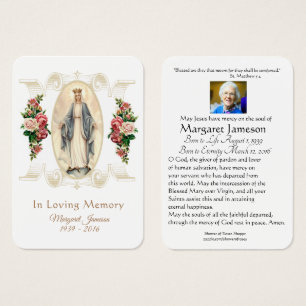Virgin Mary Catholic Funeral Memorial Holy Card -