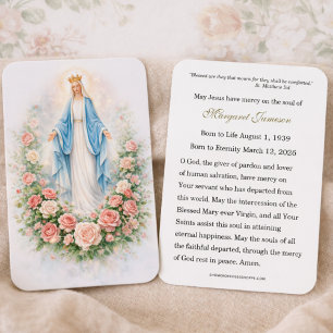 Virgin Mary Catholic Funeral Memorial Holy Card -