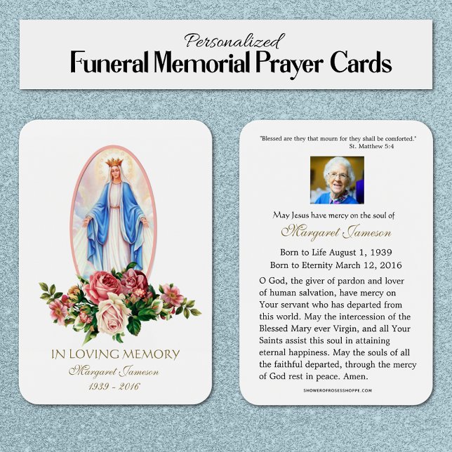 Virgin Mary Catholic Funeral Memorial Holy Card - (Keep your loved one close in prayer with Our Lady’s gentle intercession.)