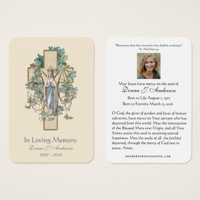 Virgin Mary Catholic Funeral Memorial Holy Card - (Front & Back)