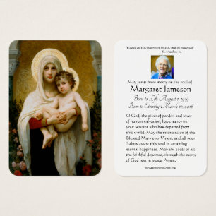 Virgin Mary Catholic Funeral Memorial Holy Card -