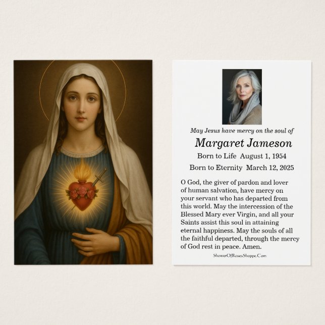Virgin Mary Catholic Funeral Memorial Holy Card - (Front & Back)