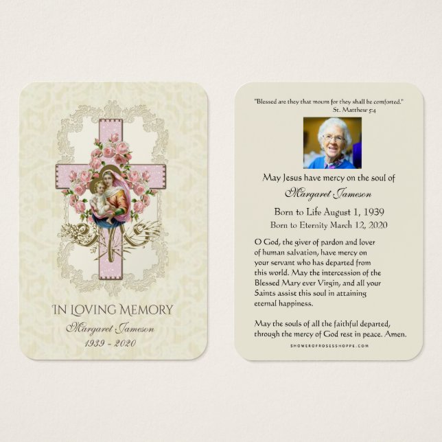 Virgin Mary Catholic Funeral Memorial Prayer Card (Front & Back)