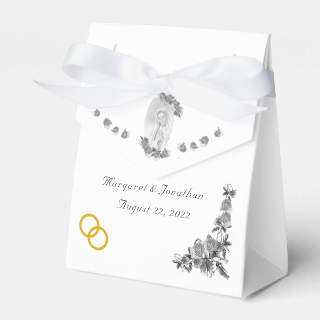 Virgin Mary Catholic Silver Wedding Favour Box (Front Side)