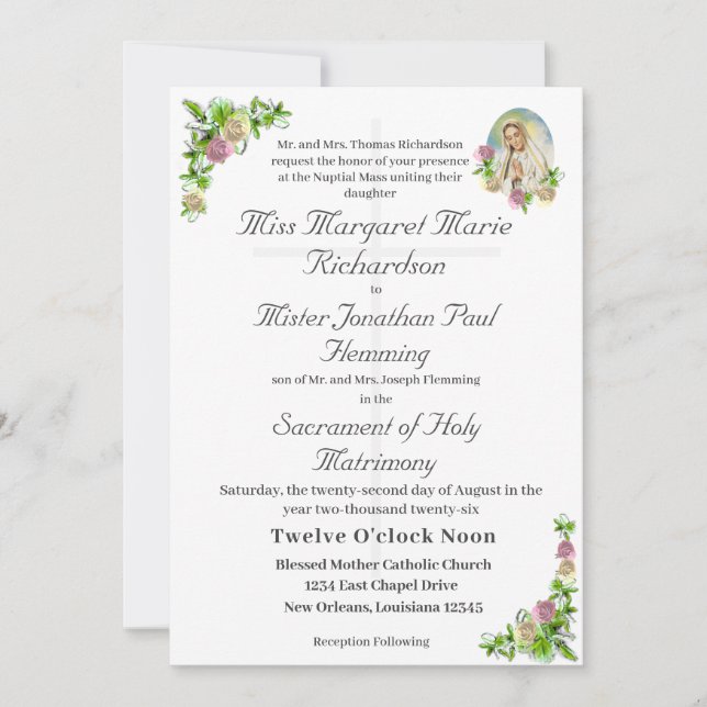 Virgin Mary Catholic Wedding Invitation (Front)