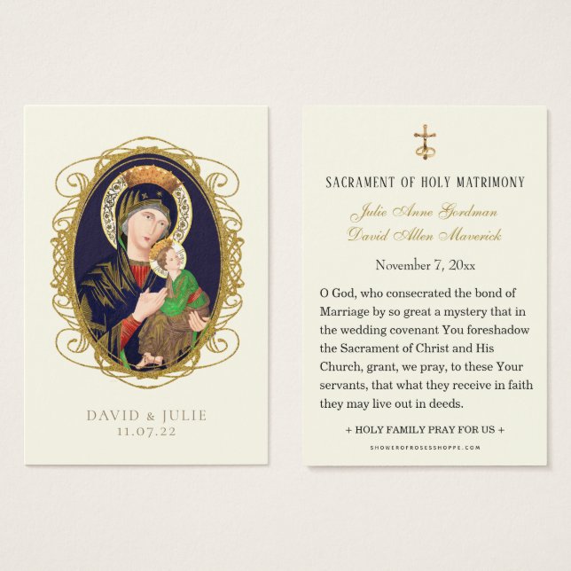 Virgin Mary Catholic Wedding Prayer Card (Front & Back)