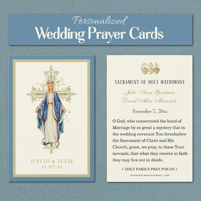 Virgin Mary Catholic Wedding Prayer Card (Our Lady of Grace Catholic Personalized Wedding Prayer Cards)
