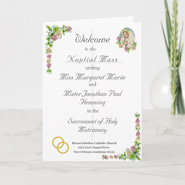 Virgin Mary Catholic Wedding Program (Front)