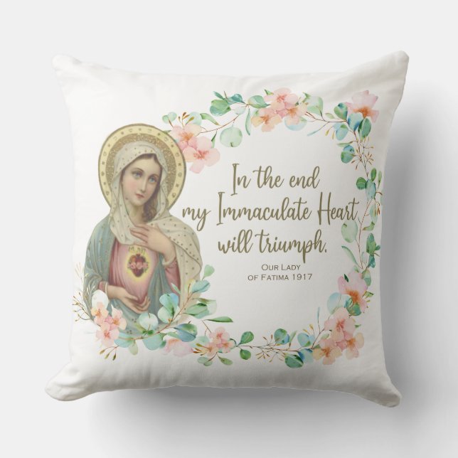 Virgin Mary Fatima Catholic Religious  Floral Cushion (Front)
