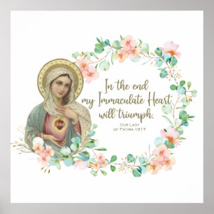 Virgin Mary Fatima Catholic Religious  Floral Poster