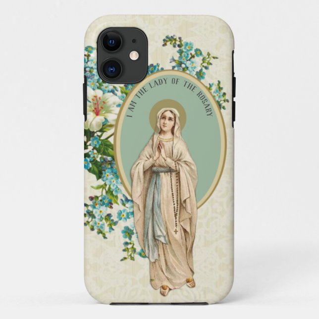 Virgin Mary Fatima Holy Rosary Religious Floral Case-Mate iPhone Case (Back)