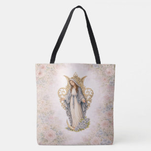 Virgin Mary Floral Catholic Gift for Women Tote Bag