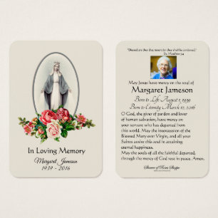Virgin Mary Floral Funeral Memorial Holy Card -