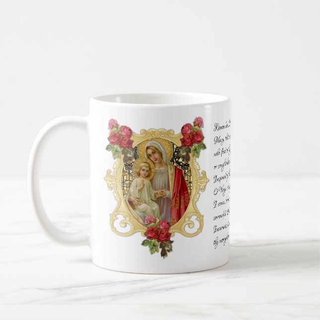 Virgin Mary Floral Jesus Memorare Prayer  Coffee Mug (Left)
