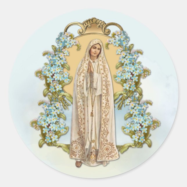 Virgin Mary Floral Religious Lady Of Fatima Classi Classic Round Sticker (Front)