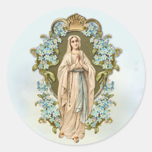 Virgin Mary Floral Religious Lady of Lourdes Classic Round Sticker (Front)