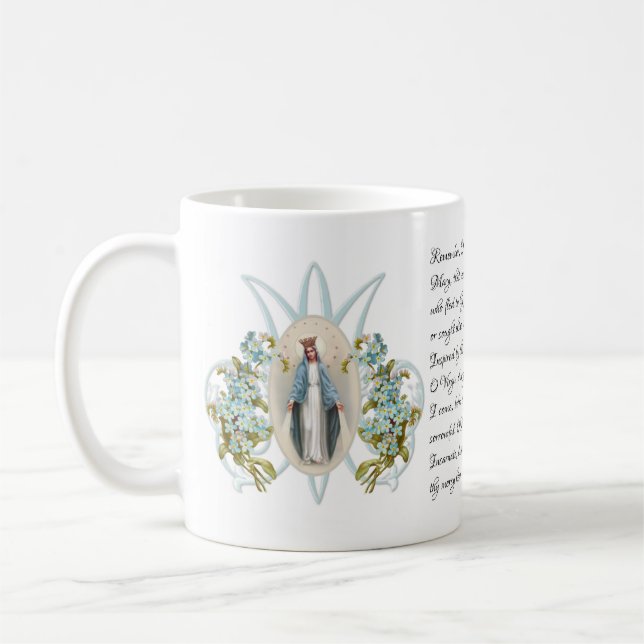 Virgin Mary Floral religious Memorare Prayer   Cof Coffee Mug (Left)