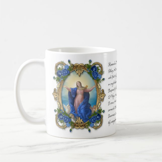 Virgin Mary Floral religious Memorare Prayer   Coffee Mug (Left)