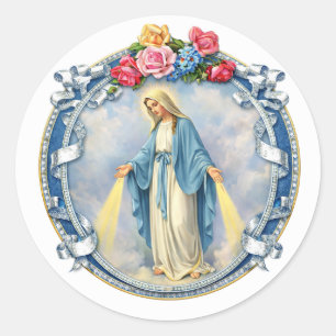 Virgin Mary Floral Religious Vintage Catholic  Classic Round Sticker