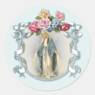 Virgin Mary Floral Religious Vintage Catholic  Classic Round Sticker