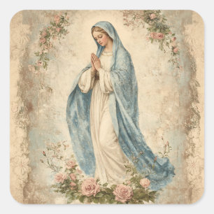 Virgin Mary Floral Religious Vintage Catholic  Square Sticker