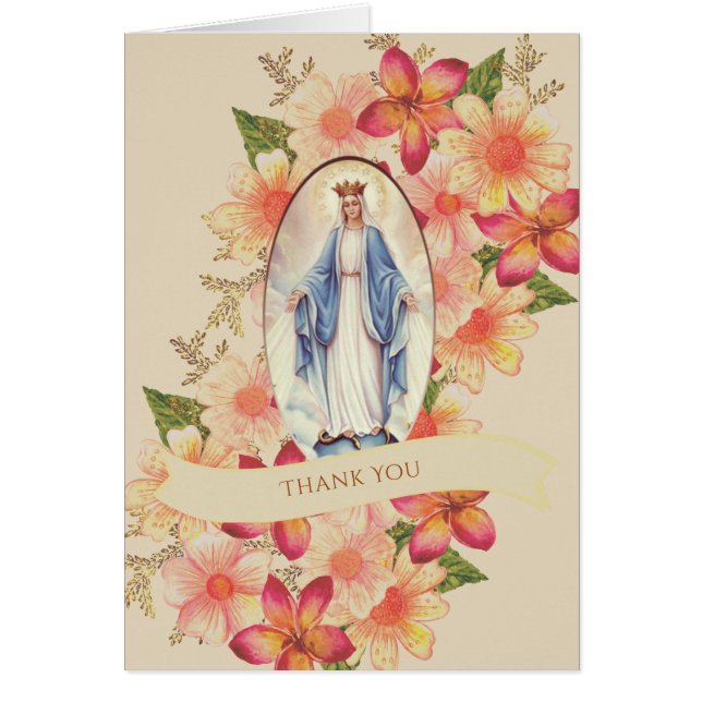Virgin Mary Flowers Catholic Condolence Thank You (Front)