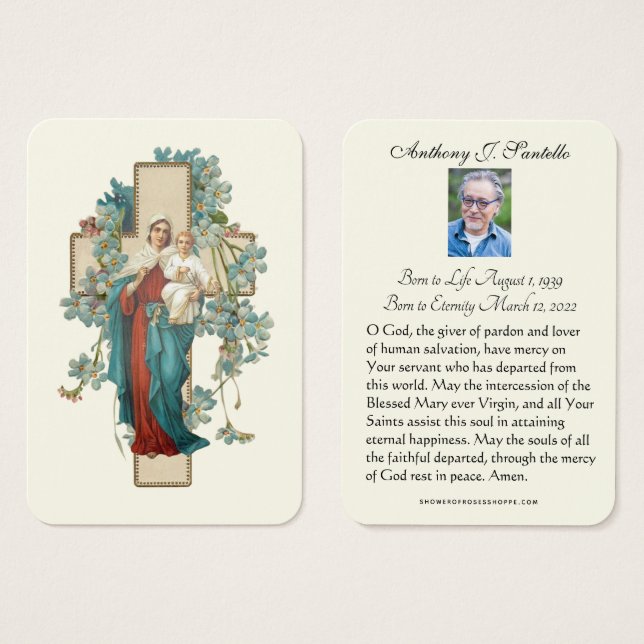 Virgin Mary Funeral Memorial Prayer Holy Card (Front & Back)