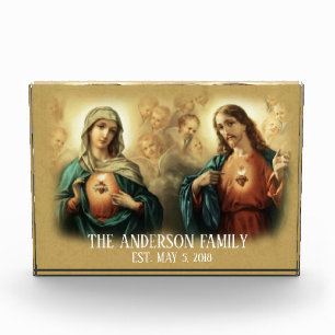 Virgin Mary Heart Jesus Family Keepsake Photo Block