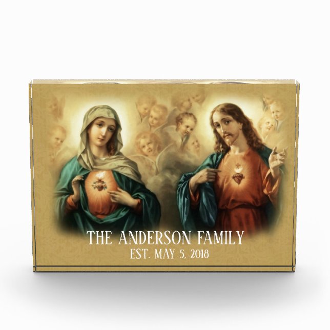 Virgin Mary Heart Jesus Family Keepsake Photo Block (Front)