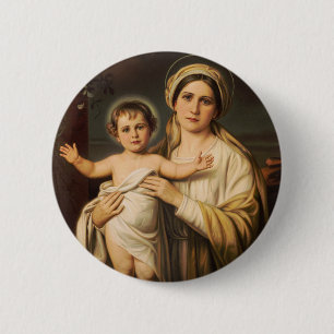 Virgin Mary holding baby Jesus 6 Cm Round Badge