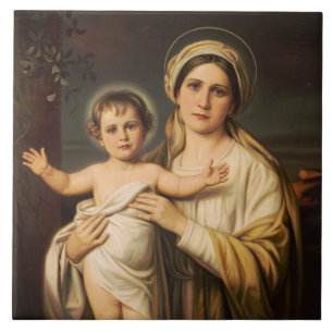 Virgin Mary holding baby Jesus Ceramic Tile