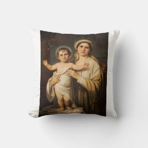 Virgin Mary holding baby Jesus Cushion