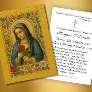 Virgin Mary holding rose funeral memorial prayer Business Card