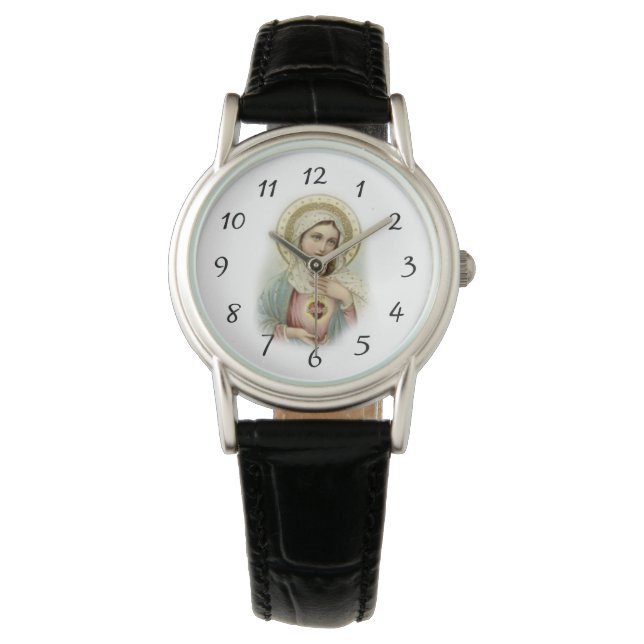 Virgin Mary Immaculate Sorrowful Heart Religious Watch (Front)