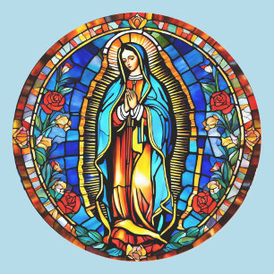 Virgin Mary in Prayer Catholic Saint Stained Glass Classic Round Sticker