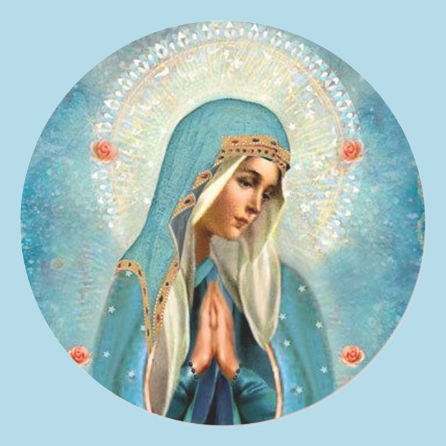 Virgin Mary In Prayer Hallo Pretty Blue Robe Classic Round Sticker (Creator Uploaded)