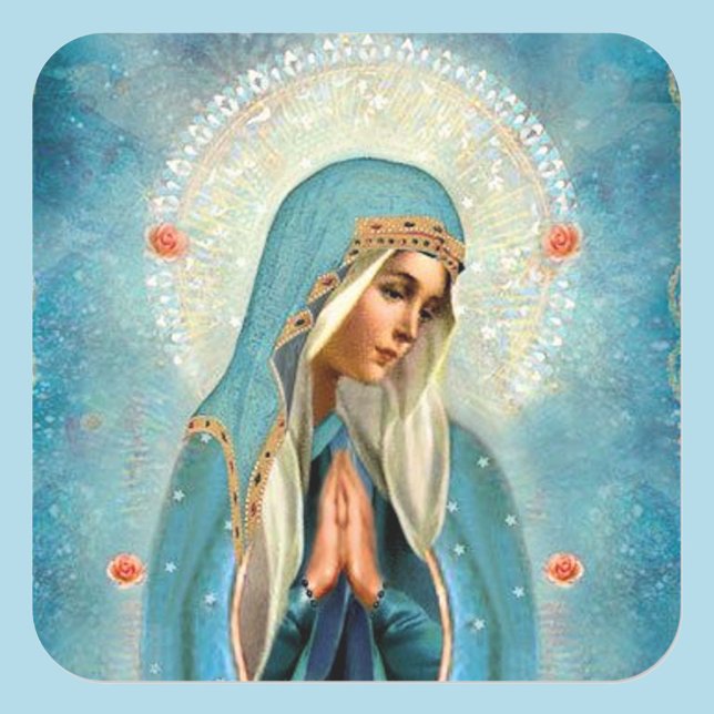 Virgin Mary In Prayer Hallo Pretty Blue Robe  Square Sticker (Creator Uploaded)