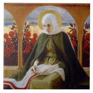 Virgin Mary in the Rose Garden (Albert Edelfelt) Ceramic Tile